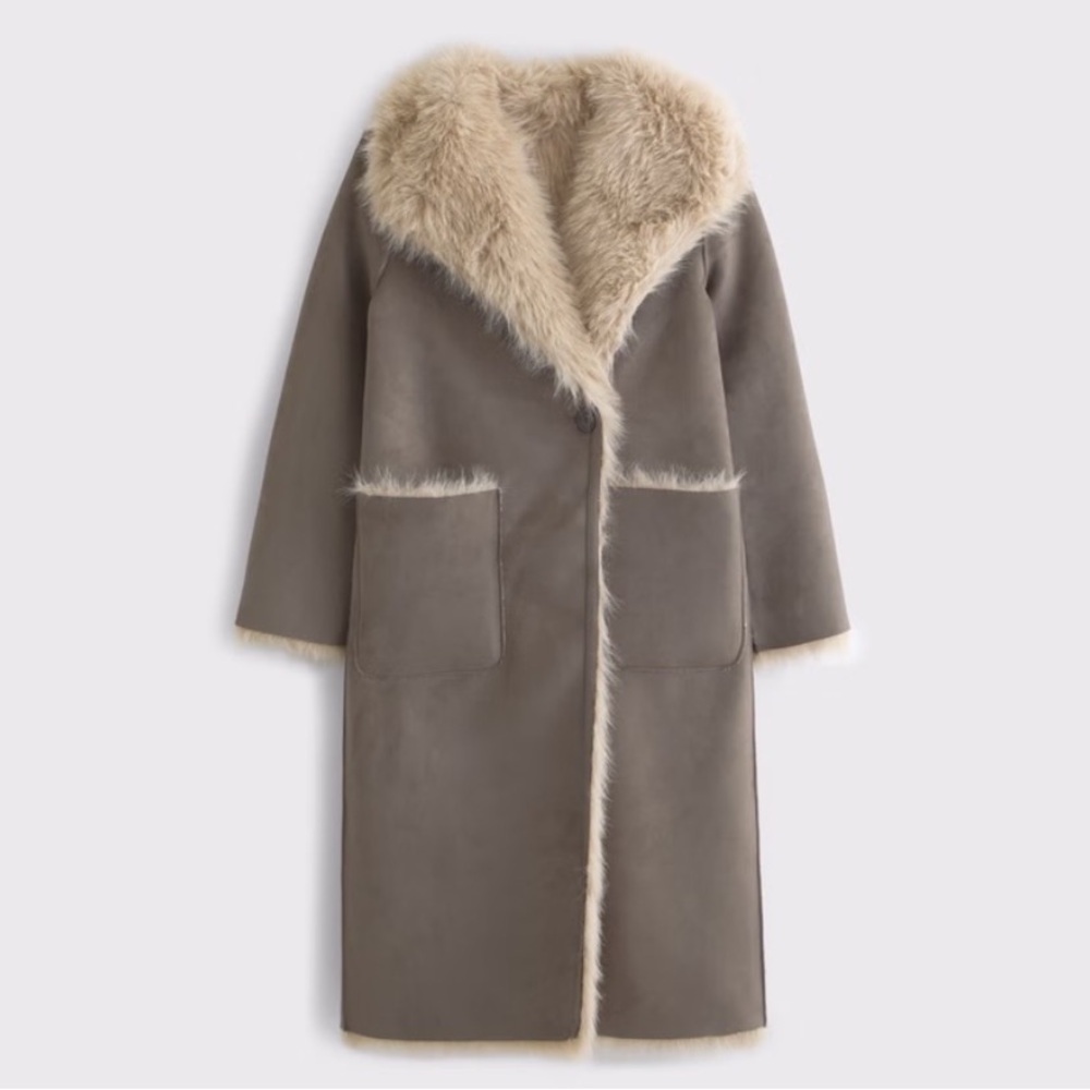 reversible vegan suede shearling long coat - Picture 7 of 13